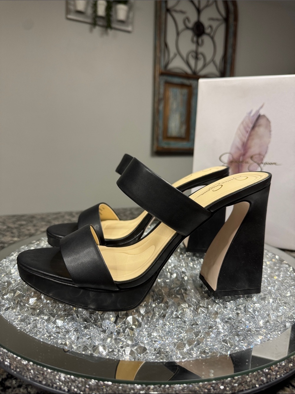 Jessica Simpson Dizza Black Double-Band Platform Block Heels NEW 9.5 - Picture 1 of 14